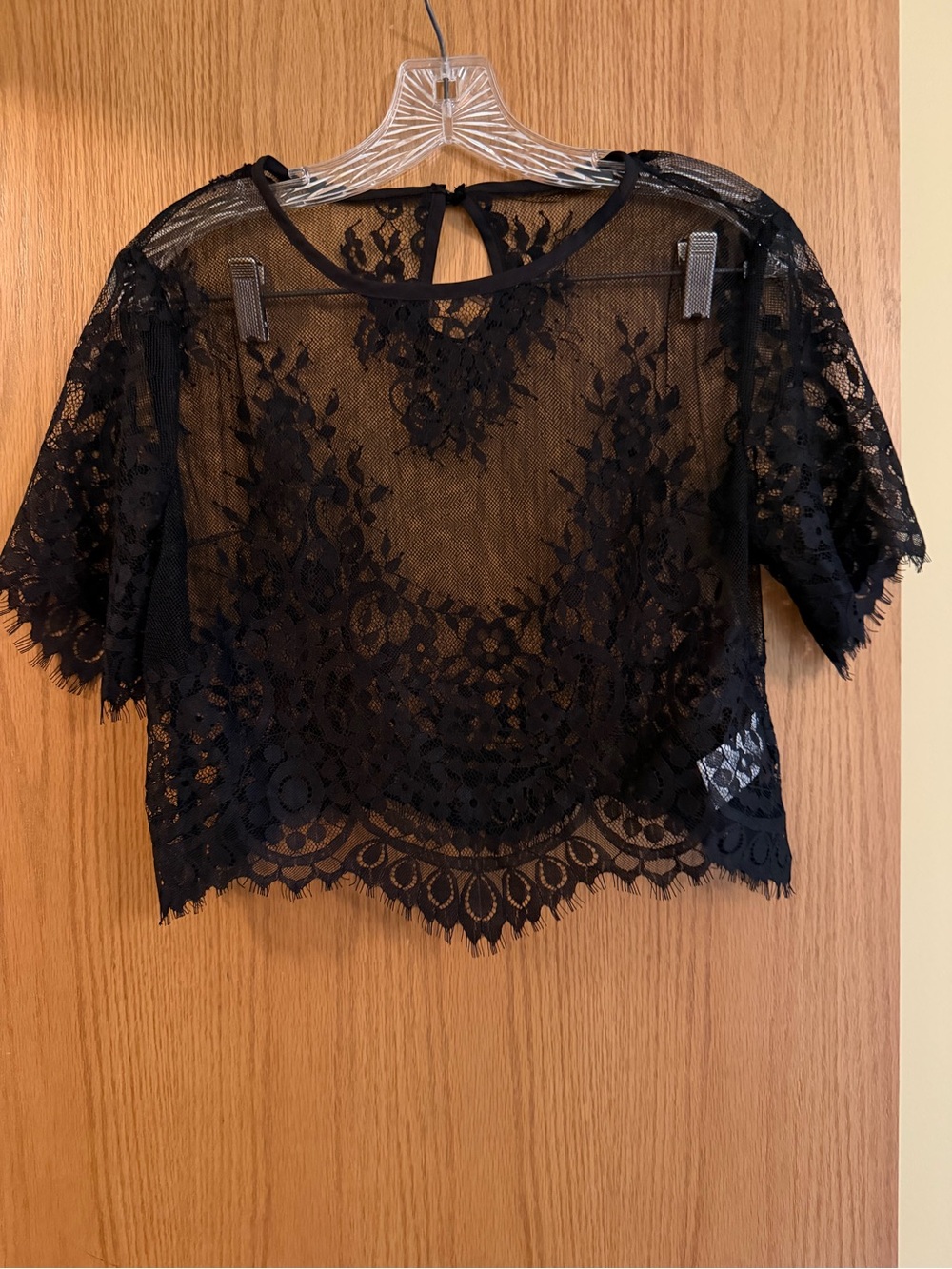 SHEIN Black Lace Crochet Short Sleeve Top